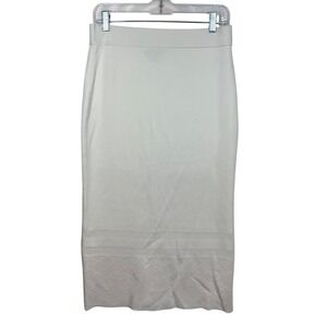 Eva Mendes New York & Company White Midi Skirt Knit Career Casual‎ Women's Sz M